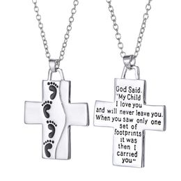 Footprint Jesus Cross Necklace Letters My Child I Love You Pendant necklaces Fashion Jewellery Gift for Women Kids