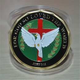 FOR GOD SO LOVED THE WORLD JOHN 3:16 CHALLENGE COIN-Dove Coin