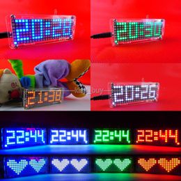 Freeshipping Dot Matrix DIY Kits digital clock electronic Alarm clock microcontroller time blue led thermometer