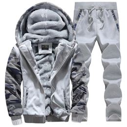 Men's Tracksuits Winter Warm Thick Mens Clothing Sets Hooded Fleece Jackets Pants 2pcs Suits