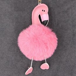 Cute Pompom Keychain Flamingo Key Chain Fluffy Artificial Rabbit Fur Ball Women Car Bag Key Ring Porte Clef Christmas Gift