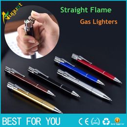 HONEST Ball Point Pen Shape Windproof Gas Lighters Adjustable Green Straight Flame Gas Jet Torch Cigar Lighter Gadgets For Men