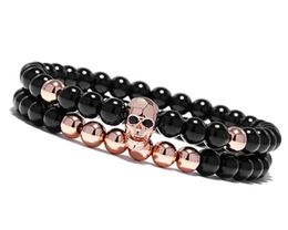 free rosary beads UK - New Skull Strands Bracelet Onyx Rosary Beads Bracelets Ghost Head Diamond Bracelet 2Pcs Lot Free Shipping