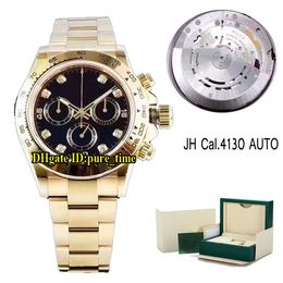 Top Quality V6S 116528 Black Dial Cosmograph Cal.4130 Automatic Chronograph Mens Watch Tachymeter Bezel Yellow Gold New Watches