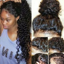 Curly front Human Hair Wigs for Black Women 180% Density hd deep wave Brazilian virgin Hairs 360 lace frontal wig diva1