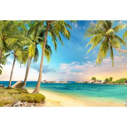 Blue Sky and Sea Tropical Beach Scenic Backdrop Printed Palm Trees Beautiful Sunset View Kids Seaside Party Photo Backgrounds