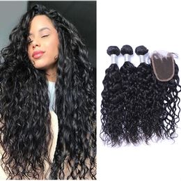 Peruvian Natural Wave Human Hair 3 Bundles with Closure Double Weft Dyeable Pre Plucked Natural Hairline