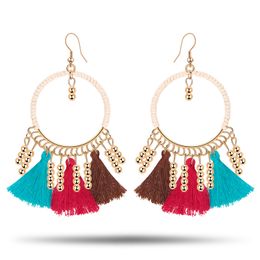 Bohemian Earrings Thread Beaded Tassel Fringe Drop Dangle Gifts for Women Daily Jewellery 5 Colour