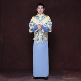 Chinese Traditional Wedding Groom gown robe Suzhou embroidery men clothing Groom wedding Outfit Ethnic clothes Red Beige Blue