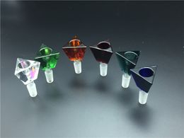 6color Colourful 14mm 18mm Triangle 3D Diamond Glass tobaccoi Bowl for 14mm 18mm Glass water oil rig Pipe Glass Bong Ashcatcher