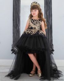 black high low sequins flower girls dresses beach tulle wedding girls pageant dress cheap party gowns for teens