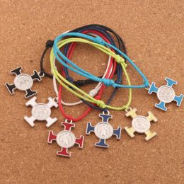 St Benedict Bracelet Medal Cross Key Pendant Adjustable kabbalah Korea Waxed Cotton Cord Bracelets BC1756 Catholicism 24pcs/lot