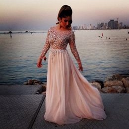 qatar 2024 Long Mother Prom Dresses Elie Saab Sparking Crystal Beading Sheer Modest With Long Sleeve Evening Gowns Beaded Party Dresses HY00853