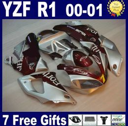 High grade fairing kit for Yamaha YZF R1 2000 2001 silver red fairings set YZFR1 00 01 GF47