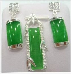 Details about Wonderful silver green jade pendant earrings sets