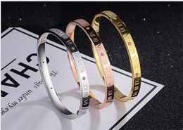 Stainless Steel Bracelets & Bangles Women Cuff Crystal Roman Numerals Bracelets Gold Color Women Party Jewelry