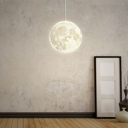 Nordic 3d Print Lunar Moon Pendant Lights Orb Living Room Bar Modern Bedroom Bedsides Warm Dining Room Hanging Lamps Fixtures