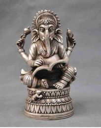 China Silver Bronze Buddhism Elephant Ganesha God of Wealth Statue