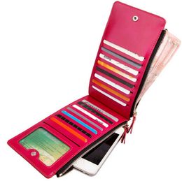 Women's Leather Wallet RFID Blocking Bifold PU Multi Card Slots Organiser with Double Zipper Pocket Coin Purses