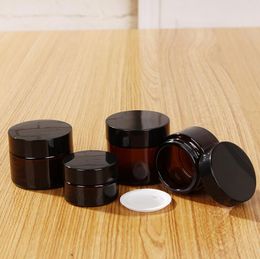 30g Glass Amber Facial Cream Jar 30ml Cosmetic Sample Container Emulsion Refillable Pot Black Lid LX1254