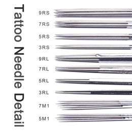 Professional 100pcs Assorted Sterilised Tattoo Needles Mixed 10 Sizes 3RL 5RL 7RL 9RL 3RS 5RS 7RS 9RS 5M1 7M1 Tattoo Supplies