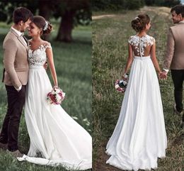 Elegant Chiffon Sheer Wedding Dresses Lace Capped Spring Garden Plus Size Ball Custom Vestido de novia Formal Bridal Gown Arabic