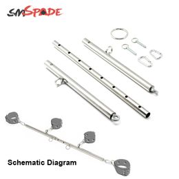SMSPADE With 4 Rings Bondage Adjustable Expandable Stainless Steel Silver Spreader Bar Set For Couples Adult Sex Toys Products Y18100803