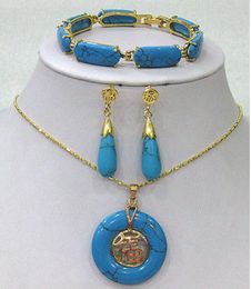 Blue jewerly Link Bracelet/ Earrings /Necklace Pendant Set>free shipping