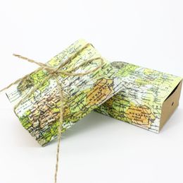 Vintage Kraft Paper Candy Boxes Around the World Map Traveling Themed Gifts Box Wedding Favors Party Supplies