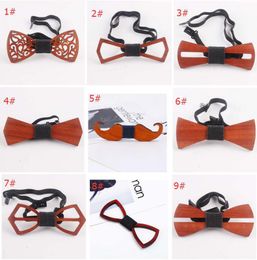 Fashion Vintage Red Rosewood Bow Ties Hollow Out Bowknot For Gentleman Wedding Wooden Bowtie Free Shipping
