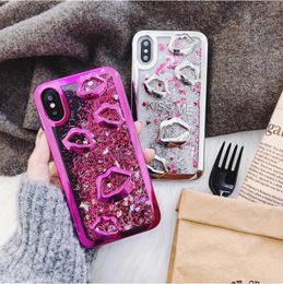 Electroplate lips Dynamic Liquid Quicksand Phone Case For iphone 5 5s 6 6s Soft case cover for iphone 7 7plus 8 8plus x