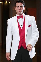 Hot Sale Classic White 3 Piece Suit Notch Lapel Two Button Men Wedding Tuxedos Men Business Prom Dinner Blazer(Jacket+Pants+Tie+Vest) 454