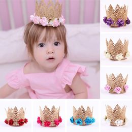 Toddler Baby Kids Girl Cute Lace Flowers Gold Crown Headband Hair Band Clothing Accessory Headwear Princess Party Head Wear