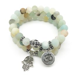 SN1282 Designer 2018 Buddha Head Bracelet Set Matte Amazonite Ohm Hamsa Bracelet High Quality Natural Stone Jewellery