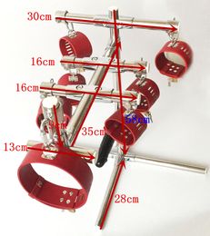 Stainless Steel sex furniture Rod Portable SM Bondage Dog training device with leather anklet cuffs collar and dildo harness333