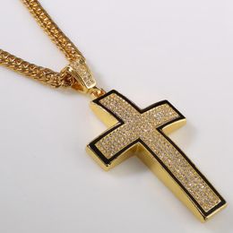 Grande Bling Cross 3D Hip Hop Iced Out Ciondolo religioso Catena Franco 35.4 "Oro placcato argento per uomo Donna Gioielli Regalo di moda