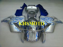 Motorycle Fairing kit For HONDA CBR600RR F5 05 06 CBR600 CBR 600RR 2005 2006 ABS Blue flames Silver Fairings set+gifts HQ05