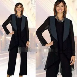 Zarif 2018 Siyah Şifon Annesi Gelin Pantolon Suit Saten Yaka ile Özel Durum Kadın Kıyafet Custom Made Yeni Satış
