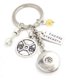 New Arrival DIY Interchangeable 18mm Snap Jewellery Fitness Key Chain Handbag Charm dumbbell Snap Keychain Key Ring Jewellery for Men Women