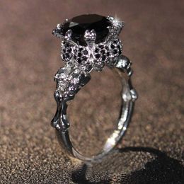 Punk Fashion Jewellery 10KT White Gold Filled Round Cut Black Sapphrire CZ Diamond Cool Office Gemstones Women Wedding Skull Band Ring Gift