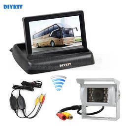 DIYKIT Wireless 4.3inch Foldable Rear View Monitor Car Monitor Waterproof CCD Reverse IR Night Vision Bus Truck Camera White