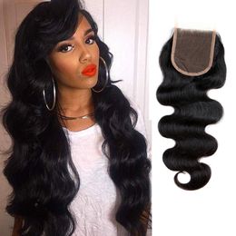 Peruvian Body Wave Lace Closure With Baby Hair Dyeable 4X4 Closure Human Hair Top Closures Body Wave Natural Black