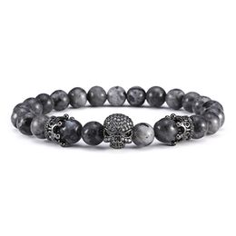 Buddha Bracelet Men CZ Skull Charm India Labradorite 8mm Natural Stone Light Beads Bracelet For Men Handmade Jewelry