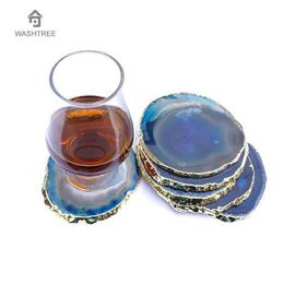 1pcs Gilded Agate Coasters GOLD or SILVER Edge Cup Mat Natural Stone Drink Coasters Sliced Beverage for Drinks Gift