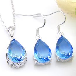 Fashion Jewellery Top Teardrop 5 Sets/Lot Blue Tourmaline Earring Pendants Silver Necklace for Womens Wedding Engagemets