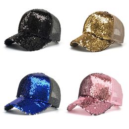 Ponytail Baseball Cap Sequins Shiny Mesh Hat Sun Caps Adults Children Baseball Cap Glitter Sparkling Hats 6 colors C4340