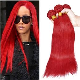 Straight Human Hair Bundles #Red Colour Peruvian Indian Malaysian Mongolian Brazilian Double Weft Virgin Hair Extensions Non Remy Red Hair