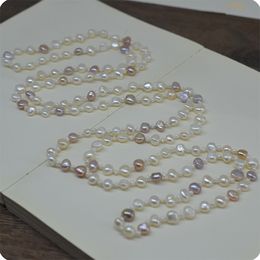 Elegant necklace natural 7-8mm mix colour baroque freshwater pearl long sweater chain fashion Jewellery