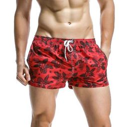 Newest Men's Red Beach Shorts Black Flower Printed Board Shorts Man Beach Short Pants Quick Dry Surfing Wear Swim Trunks
