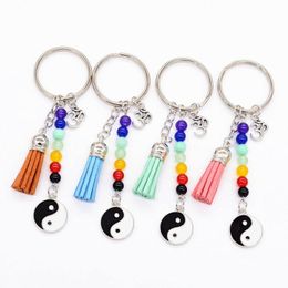 Tassels Yinyang Yoga Reiki 7 Chakra Bead Keychain Key Rings Fashion Jewelry for Women Drop Shipping